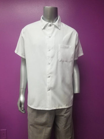 WHITE SHORT SLEEVE CHEF COOK SHIRT: XS SM MED L XL 2X 3X 6X UNIFORM SNAP FRONT