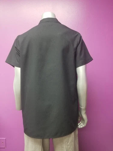 BLACK SHORT SLEEVE CHEF COOK SHIRT: XS SM MED L XL 2X 3X 4X UNIFORM SNAP FRONT